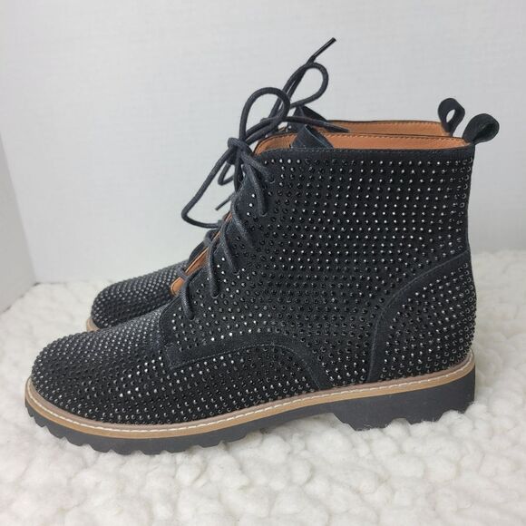 L'Amour Des Pieds Women's Size 7 Black Suede Raynelle Rhinestone Combat Boots - Picture 3 of 9